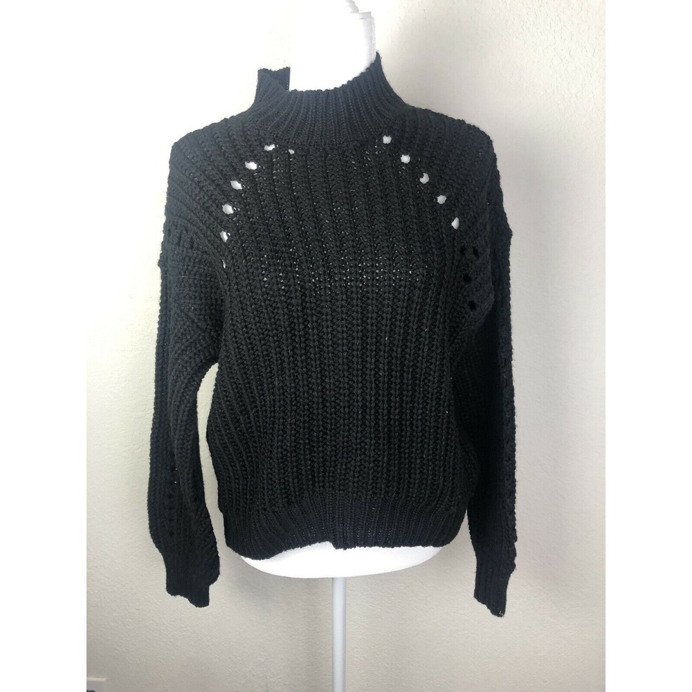 Embossed Womens Solid Black Chunky Knit Long Sleeve Sweater Soft Sz Small‎ S NWT